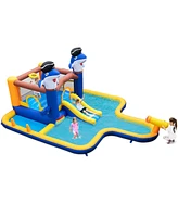 Gymax Inflatable Water Slide Park Bounce House Splash Pool Water Cannon without Blower