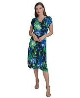 Halston Women's Printed Drape-Neck Belted Dress