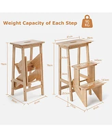 Gouun Kids 3-in-1 Rubber Wood 3 Tier Folding Step Stool Ladder Storage Shelf