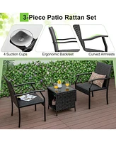 Gouun 3 Piece Patio Wicker Chair Set with Quick Dry Foam Cushions All Weather