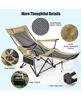 Gouun Camping Lounge Chair with Detachable Footrest Adjustable Backrest-Khaki