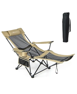 Gouun Camping Lounge Chair with Detachable Footrest Adjustable Backrest-Khaki