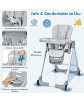 Gouun Baby Folding Convertible High Chair with Wheels and Adjustable Height