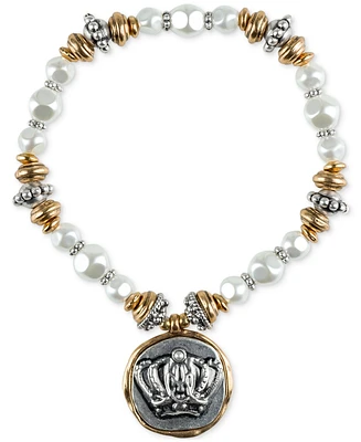 Patricia Nash Two-Tone Crown Coin Imitation Pearl Beaded Stretch Bracelet