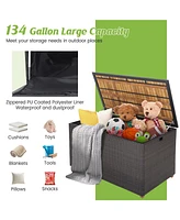 Gouun 134 Gallon Rattan Storage Box with Zippered Liner and Solid Acacia Wood Top