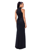 Xscape Petite Sleeveless High-Neck Scuba Draped Gown