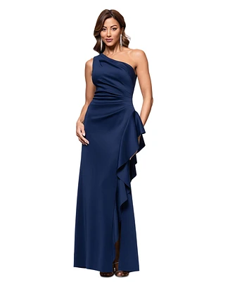 Xscape Women's Ruffled One-Shoulder Scuba Gown