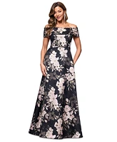 Xscape Women's Metallic Jacquard Off-The-Shoulder Gown