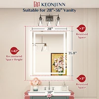 keonjinn 28x36 Led Bathroom Mirror with Frontlit and Backlit