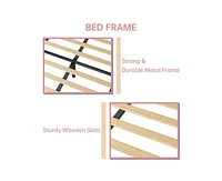 gaomon Twin Pink Bed Frame, Twin Velvet Upholstered Bed Frame with Height Adjustable Headboard