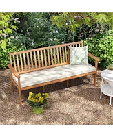 Gouun Outdoor 3-Seat Wood Bench with Seat Cushion and Slatted Seat