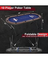 Sugift 84" 10-Player Foldable Poker Table, Portable Texas Hold em Casino Table w/Padded Rails & Cup Holders