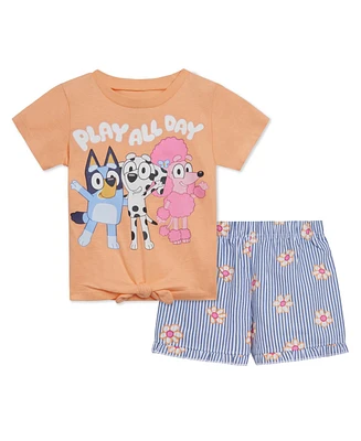 Bluey Toddler Girls T-Shirt and Chambray Shorts Outfit Set