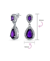 Bling Jewelry Fashion Purple Cz Halo Teardrop Drop Earrings For Women Prom Purple Cubic Zirconia Rhodium Plated Brass