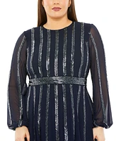 Mac Duggal Plus Long Sheer Sleeve Beaded Dress