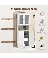 Costway 64.5" Tall Bathroom Cabinet with Tempered Glass Doors Adjustable Shelves