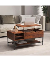 Gouun Lift Top Table with Hidden Compartment and Removable Storage Shelf