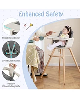 Gouun 3-in-1 Convertible Wooden High Chair with Cushion