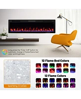 Costway 60" Linear Electric Fireplace 1500W Recessed Wall-Mounted with Multi-Color Flame