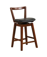 Sugift Swivel Upholstered Pu Leather Stool with Backrest and Cushioned Seat