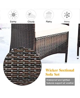 Gouun 4 Pieces Comfortable Outdoor Rattan Sofa Set with Glass Table