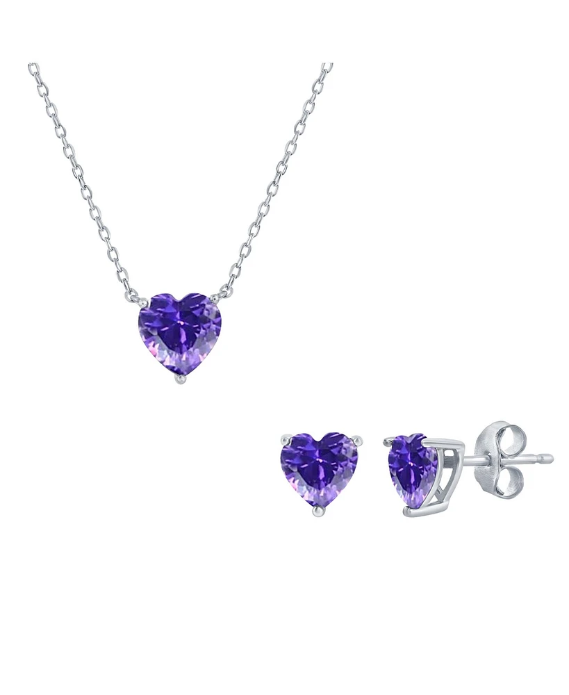 Simona Sterling Silver, Heart Crystal Earring & Necklace Set