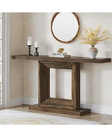 Tribesigns 55-Inch Console Table for Entryway, Farmhouse Hallway Foyer Table with Unique Square Cutout Base, Long Wood Console Table for Living Room,