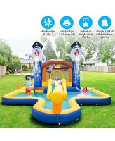 Gymax Inflatable Water Slide Park Bounce House Splash Pool Water Cannon w/680W Blower