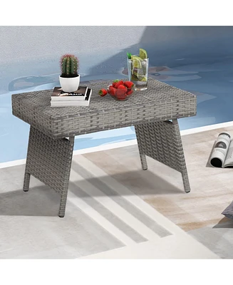 Inolait Folding Pe Rattan Side Coffee Table Patio Garden Furniture