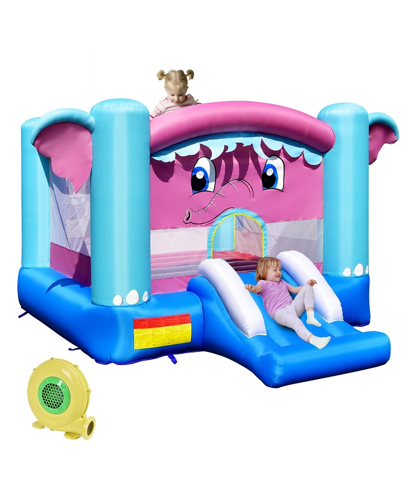 Gymax Inflatable Bounce House 3-in-1 Elephant Theme Inflatable Castle w/ 480W Blower