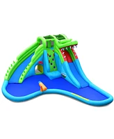 Gymax Crocodile Inflatable Water Slide Park Kids Bounce House w/ Dual Slides Without Blower