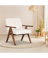Gouun Modern Accent Chair Linen Fabric Armchair with Solid Acacia Wood Frame