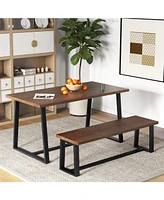 Gouun Wood Dining Bench with Metal Frame and Adjustable Footpads