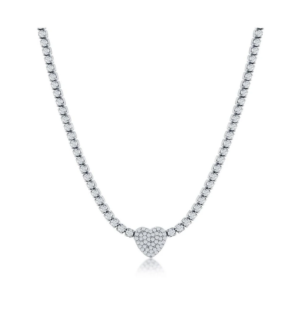 Simona Sterling Silver Heart Cz Tennis Necklace