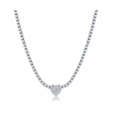 Simona Sterling Silver Heart Cz Tennis Necklace