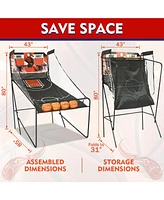 Sugift Foldable Basketball Arcade Game w/Led Scoring, Dual Shot Indoor Hoop Game for 2 Players, Includes 4 Balls