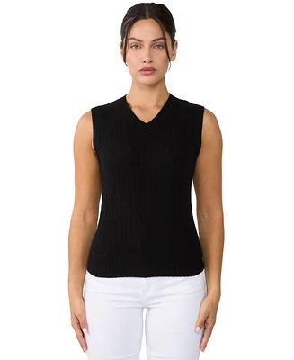 Jennie Liu Women's 100% Cashmere V Neck Cable-knit Sweater Vest