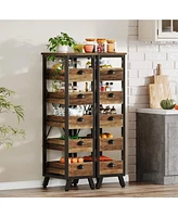 Tribesigns Wood Fruit and Vegetable Storage Rack, 5-Tier Narrow Snack Stand Fruit Basket Kitchen Stand, Pull-Out Utility Organizer for Kitchen, Living