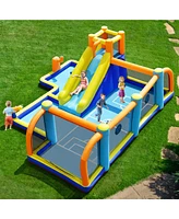 Gymax Inflatable Water Slide 7-in-1 Giant Kids Wet Dry Bounce House w/ 735W Blower