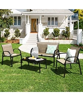 Vebreda 4 Pieces Patio Furniture Set with Glass Top Coffee Table