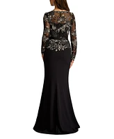 Tadashi Shoji Women's Beacon Belted Embroidered Illusion Gown