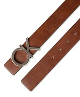 Calvin Klein Men's 4-In-1 Reversible Leather Strap with 2 Interchangeable Plaque Buckles Belt, 3-Piece Set