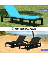 Gouun Patio Rattan Height Adjustable Lounge Chair with 2 Set of Cushion Cover