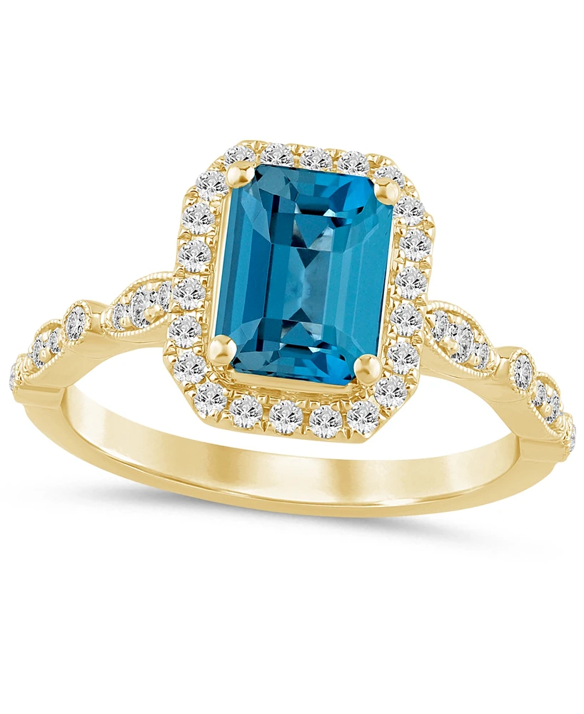 London Blue Topaz (2 ct. t.w.) & Diamond (1/2 Halo Bridal Set 14k Gold