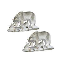 Fc Design "2-pc Gift Set" 10"W Wolf with Cub Playing in Snow Figurine Statue Ornament Home Room Office Decor and Perfect Gift Ideas for Housewarming,