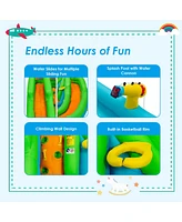 Gymax Inflatable Water Park Bounce House Two-Slide Bouncer w/ Climbing Wall & 550W Blower