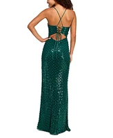 City Studios Juniors' Faux Pearl-Sequin Straight-Neck Gown, Created for Macy's