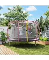 Soozier 10ft Outdoor Trampoline with Net Enclosure, Curved Poles,