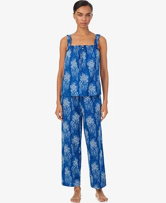 Lauren Ralph Women's Square Smocked Neck Cropped Pant Pajama Set