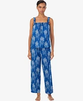 Lauren Ralph Women's Square Smocked Neck Cropped Pant Pajama Set